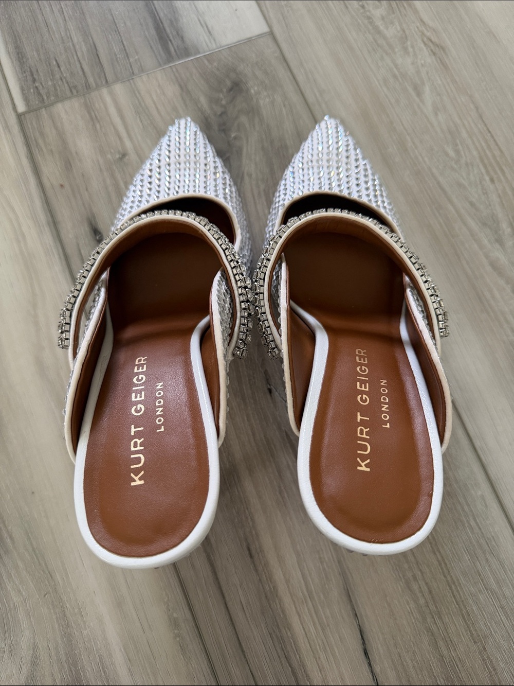 Kurt Geiger White Crystal-Studded Pointed Slip-On Mules - Picture 3 of 4